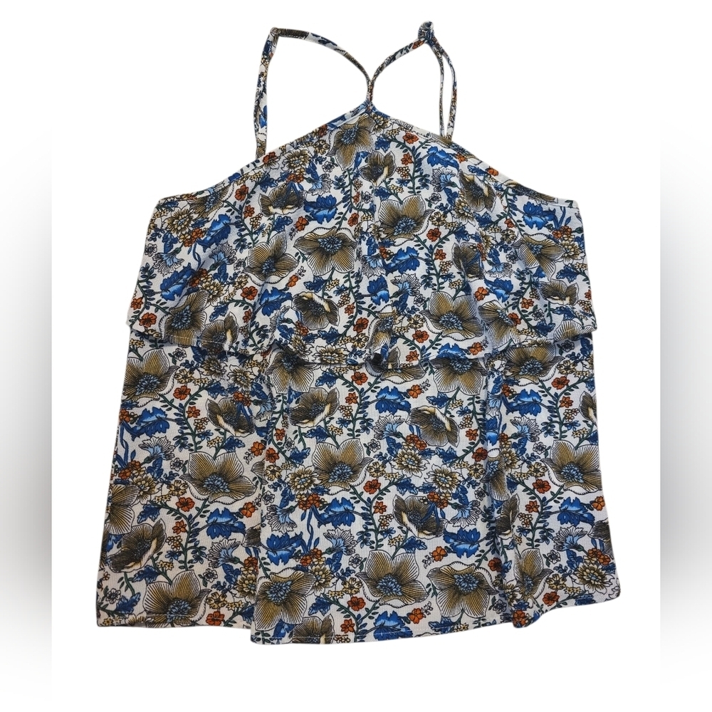 Floral Halter Top Lily White Forest Size Small Spaghetti Strap Women's